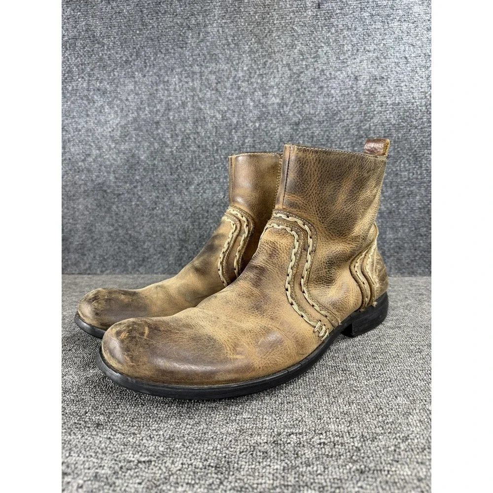 Bed Stu Ankle Bootie Boots Mens Size 10.5 Brown Leather Zip Western Square Toe